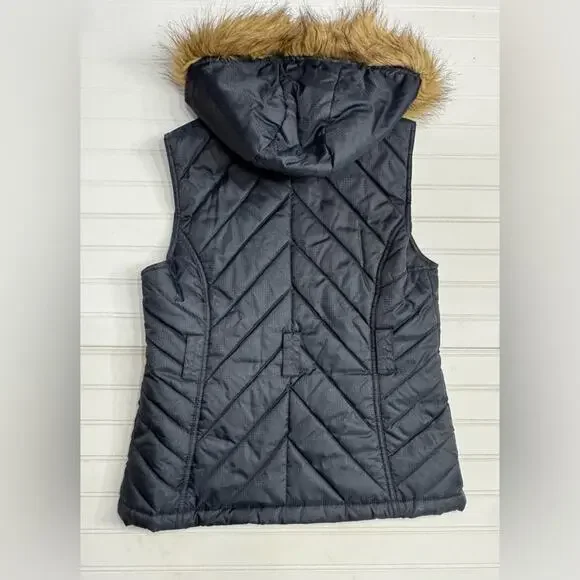 Southpole Y2K Faux Fur Black Gold Puffer Vest Zip Button Up Size Medium - Picture 6 of 6